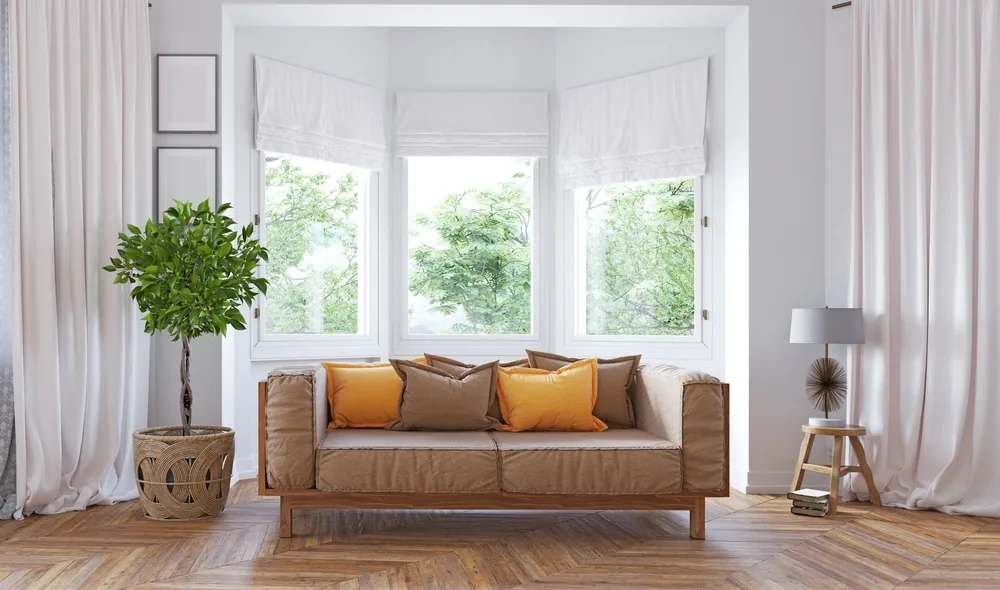 Bay window in a Glasgow living room with a sofa